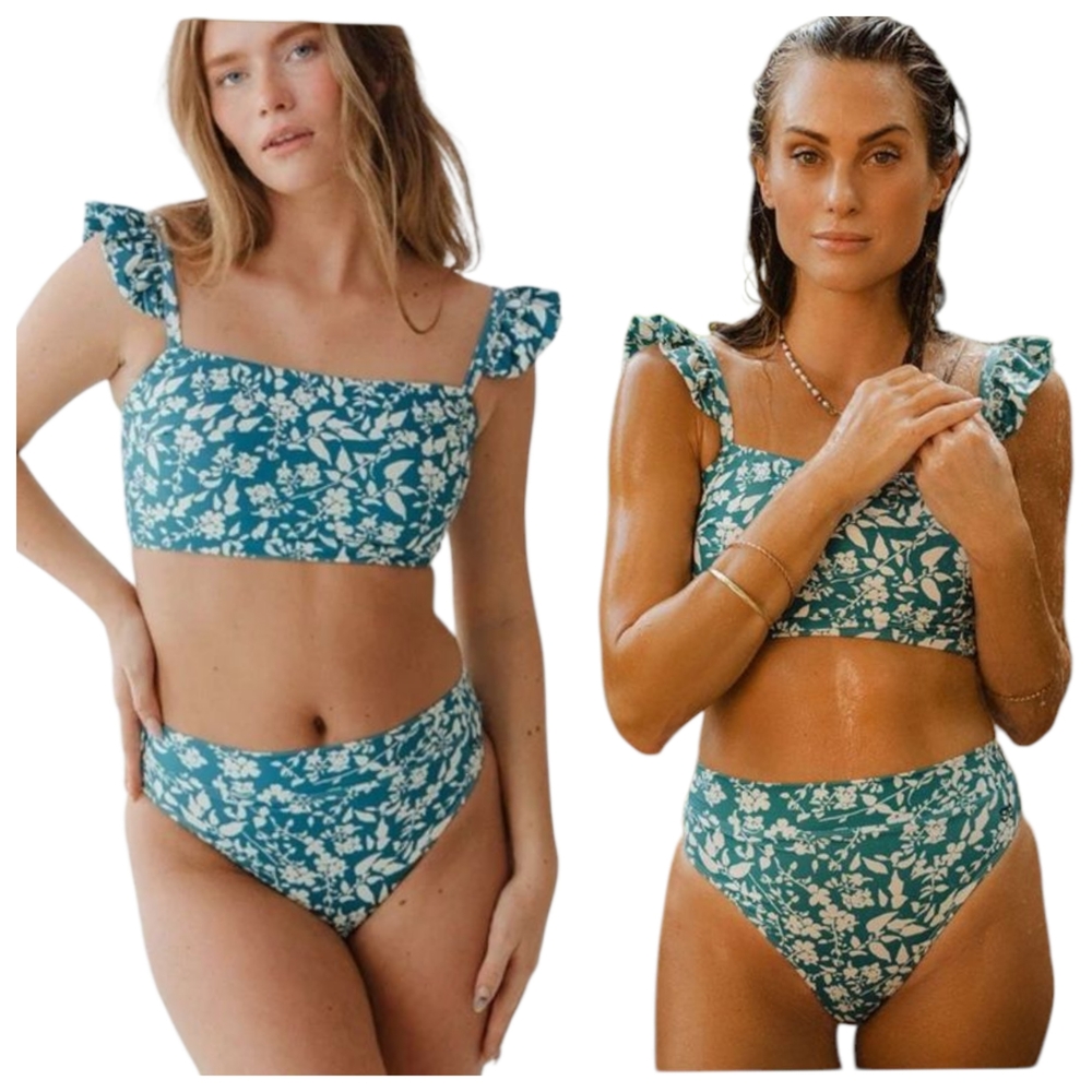 Albion Bikini Almost Cheeky Bottoms Bella Crop Swim Top Bathing Suit Blu…